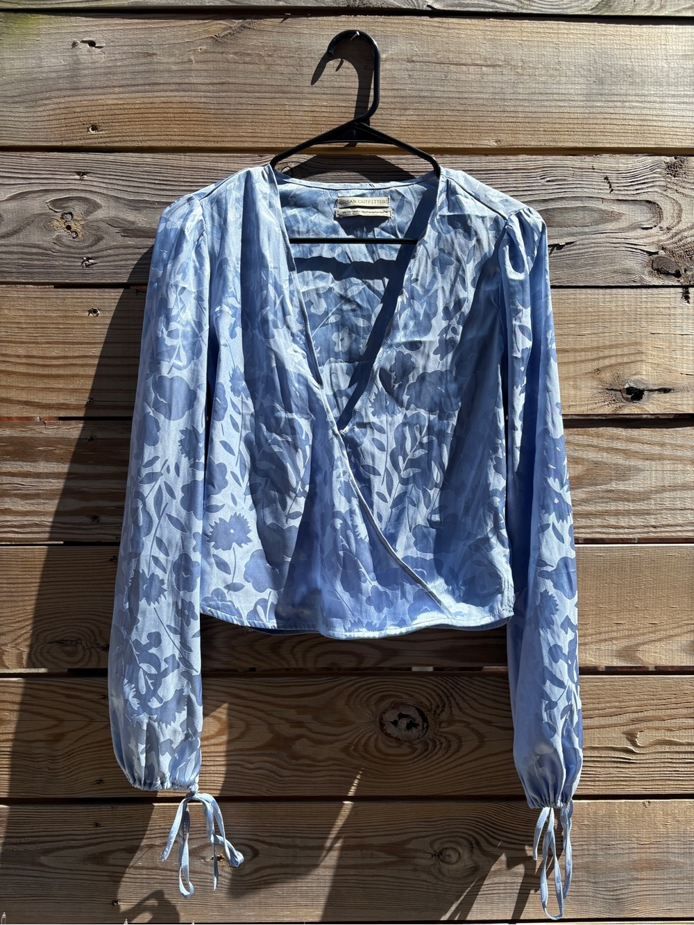 Urban Outfitters Light Blue Floral Wrap Blouse